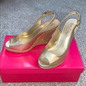 Lily Pulitzer Kristen gold wedge heels